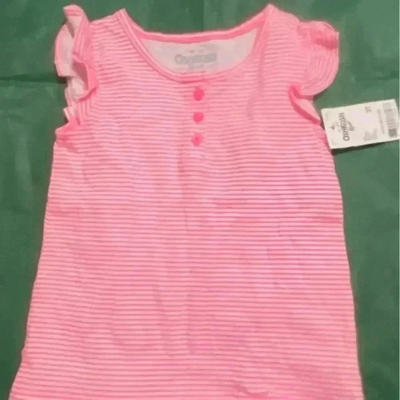 OshKosh B’Gosh Girls Pink and White Striped Tee Size 3T - Picture 1 of 3